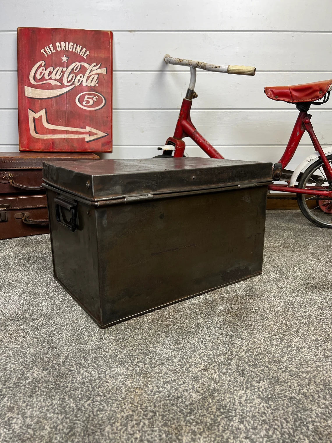 Vintage Metal Deeds Box Storage Tin Rustic Shabby Chic Decor Vintage Steampunk Display