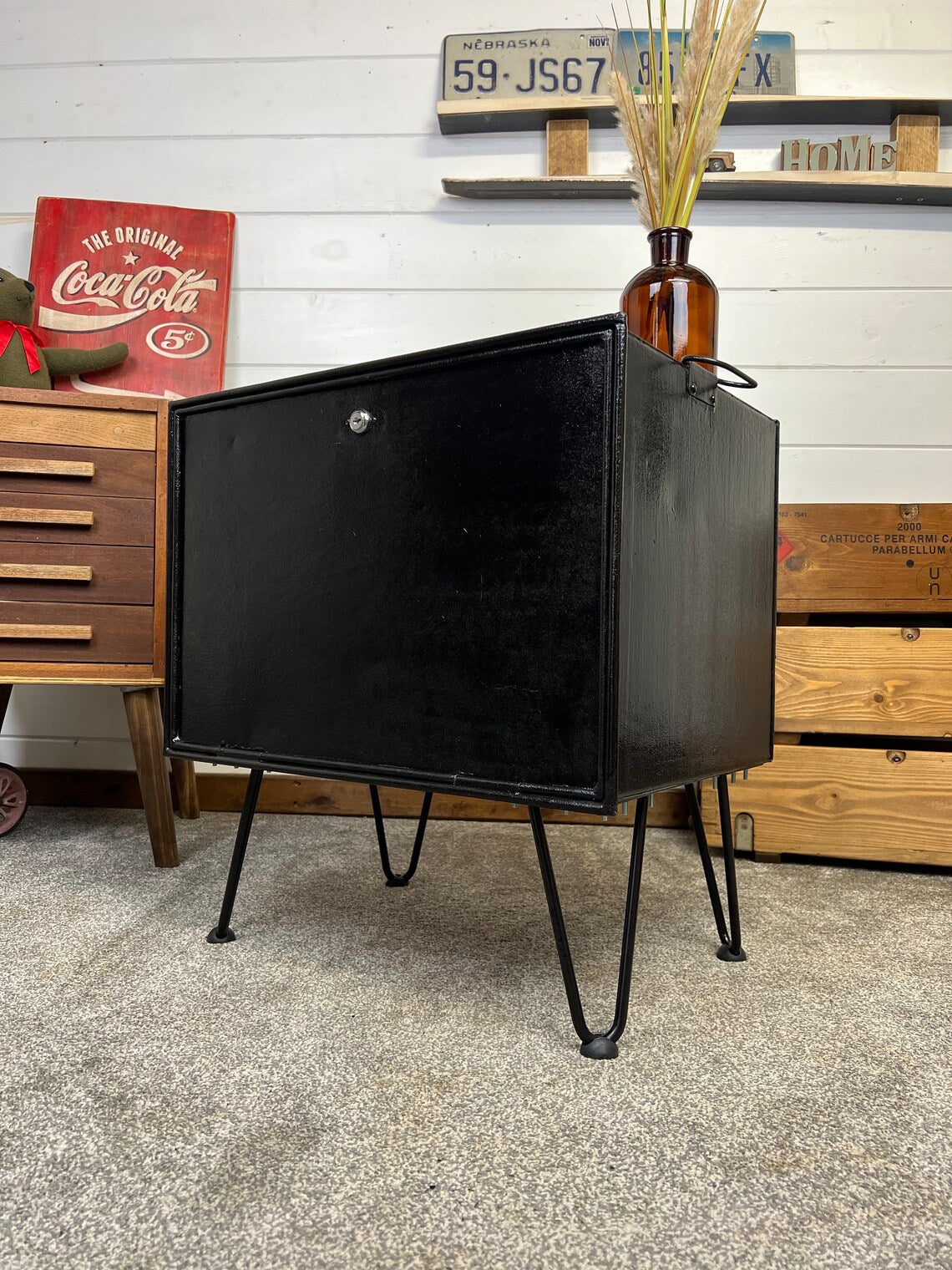 Vintage Metal Box Storage Table Reclaimed Rustic Industrial Locking Side Table Home Decor