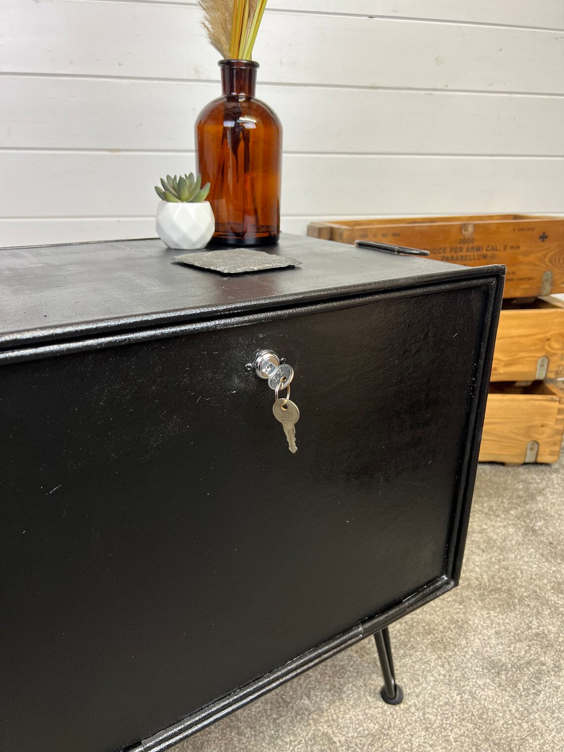 Vintage Metal Box Storage Table Reclaimed Rustic Industrial Locking Side Table Home Decor