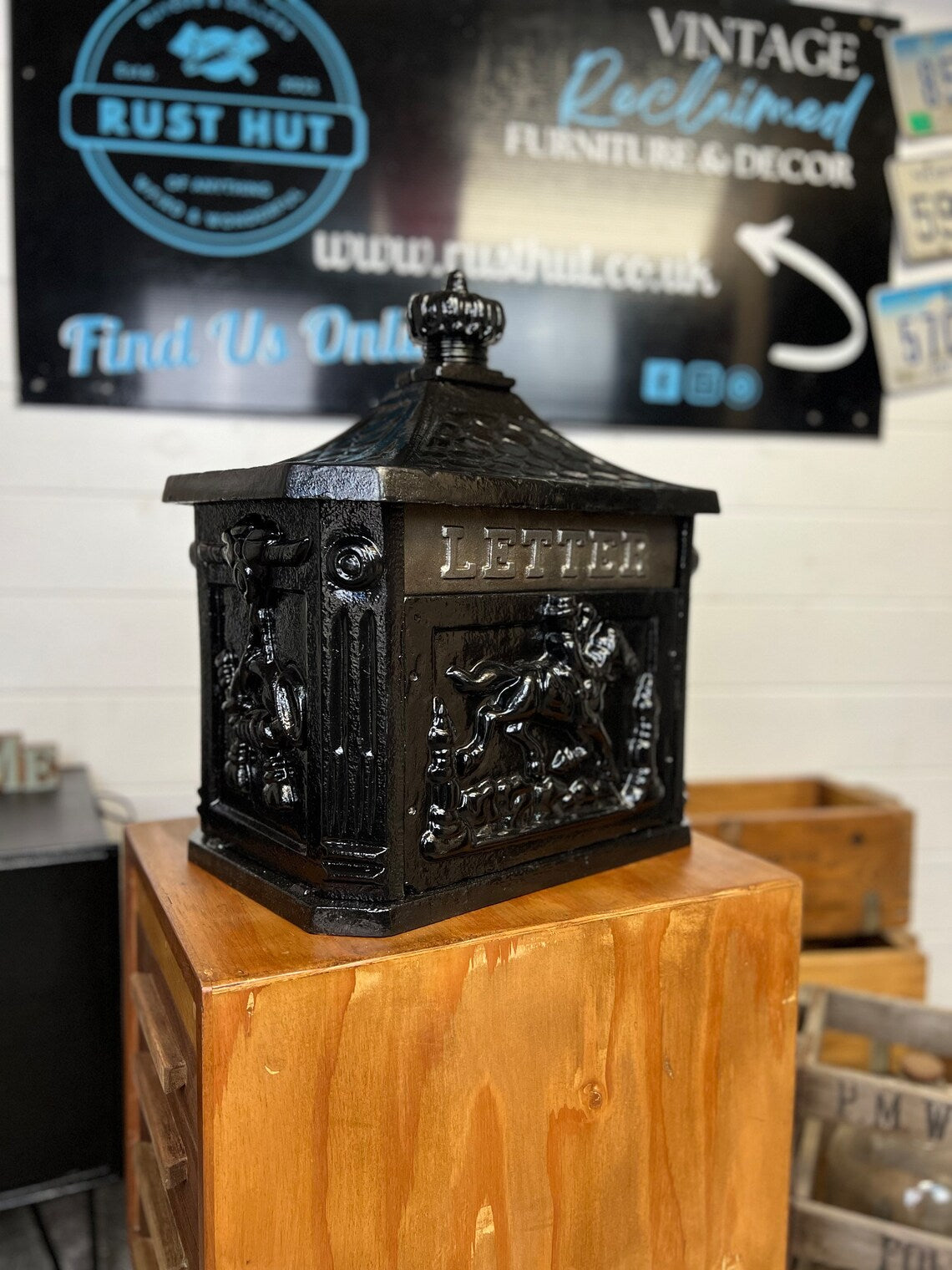 Vintage Original Cast Iron Post Box Reclaimed Country Decorative Letter Box