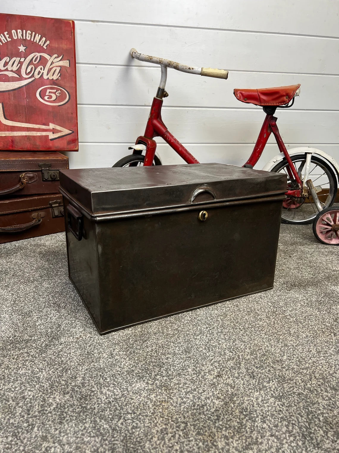 Vintage Metal Deeds Box Storage Tin Rustic Shabby Chic Decor Vintage Steampunk Display