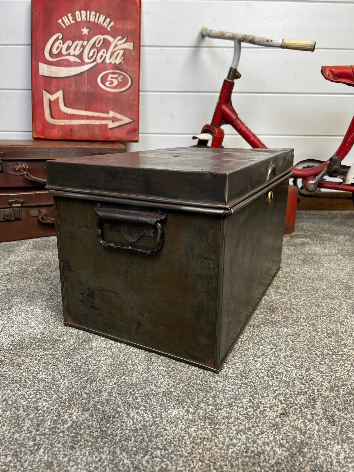 Vintage Metal Deeds Box Storage Tin Rustic Shabby Chic Decor Vintage Steampunk Display