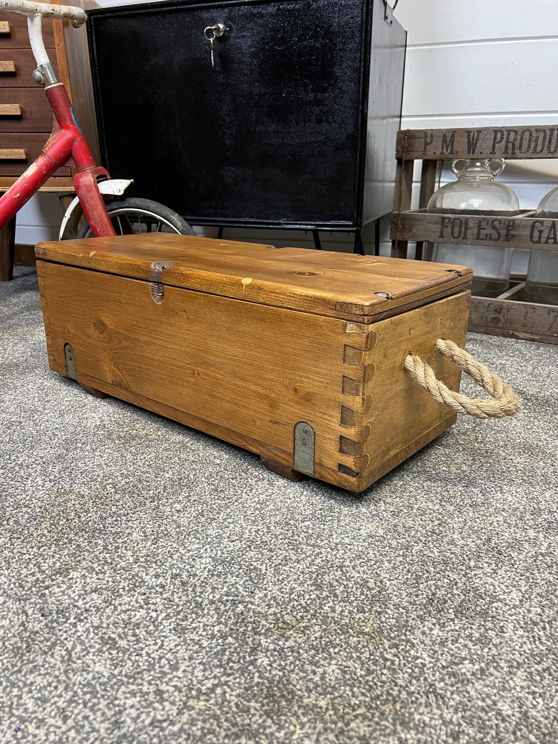 Rustic Vintage Wooden Ammo Box Reclaimed Military Storage Chest Box Toolbox