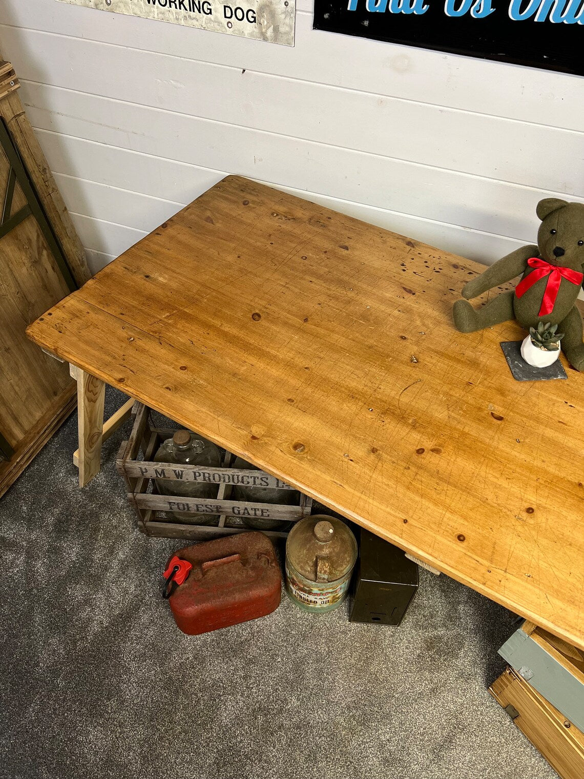 Rustic Industrial Trestle Table Top Wooden Vintage Table Farmhouse Desk Wedding Chic