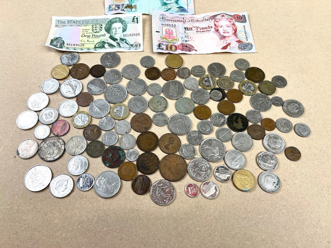 Vintage Coin & Note Job Lot 100+ Foreign World Coins Quirky Collectibles