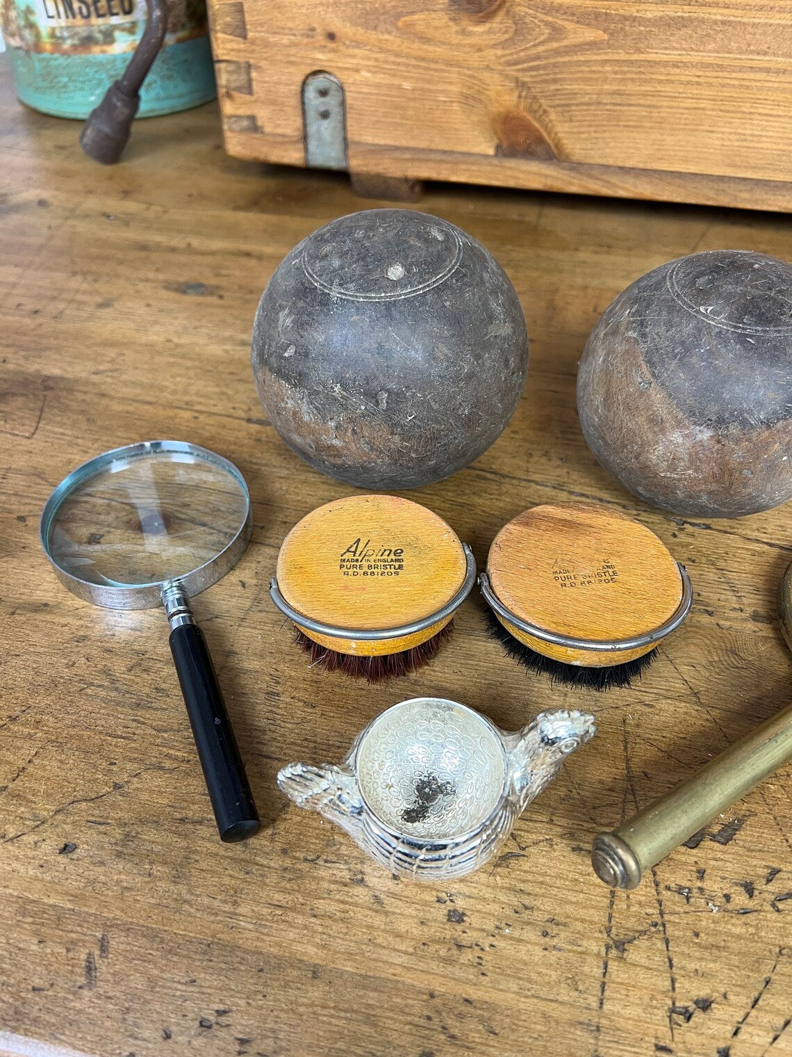 Vintage Job Lot Quirky Mixed Bundle Mirror Bowling Balls Brushes Brass Decorative Props Decor