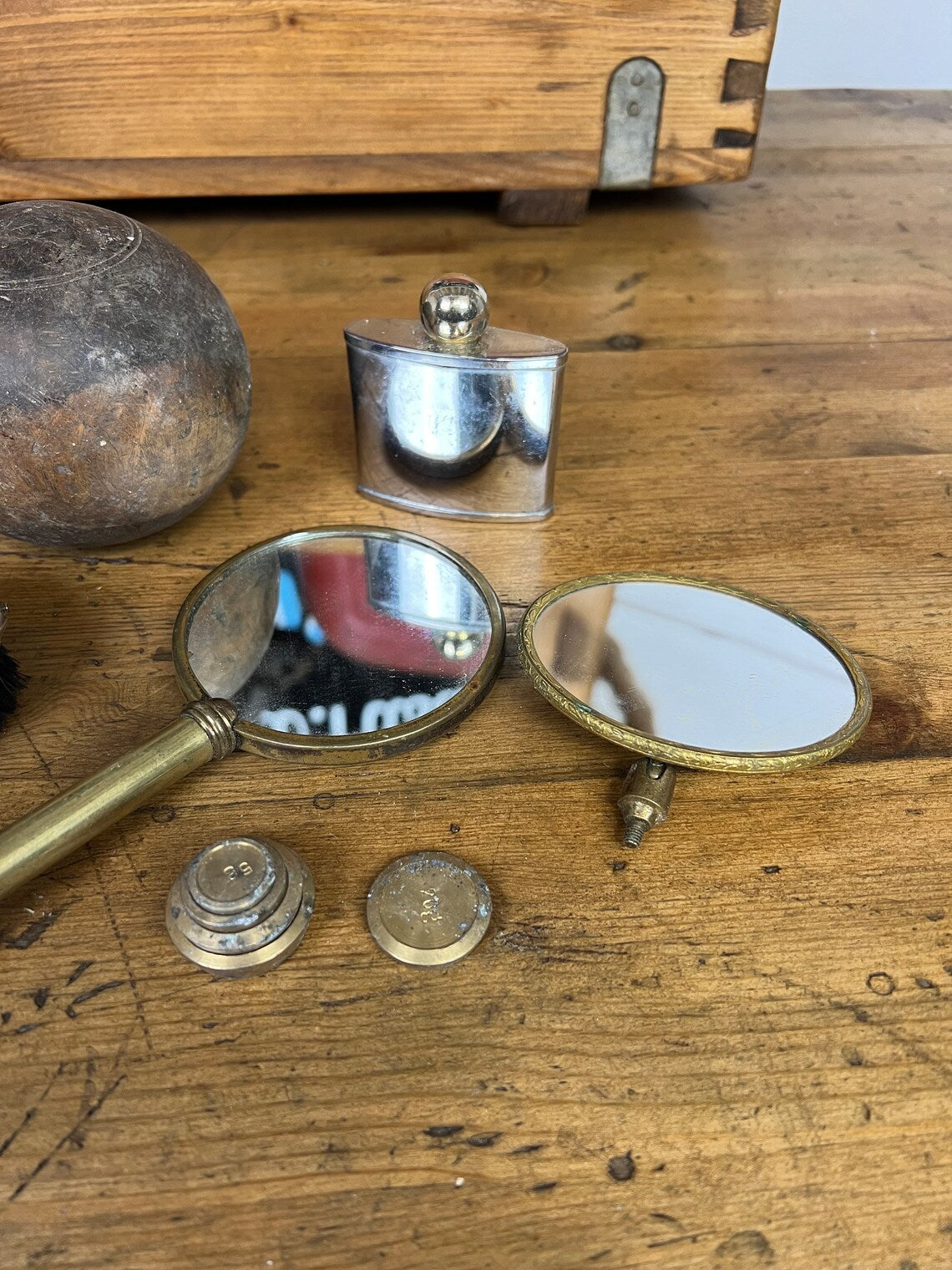Vintage Job Lot Quirky Mixed Bundle Mirror Bowling Balls Brushes Brass Decorative Props Decor