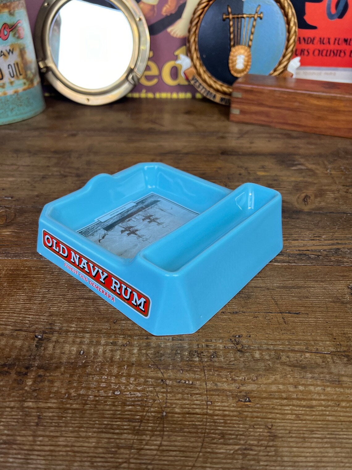 Vintage Old Navy Rum Ashtray HMS Nelson Limited Edition Woods 100 Pub Bar Collectable Breweriana