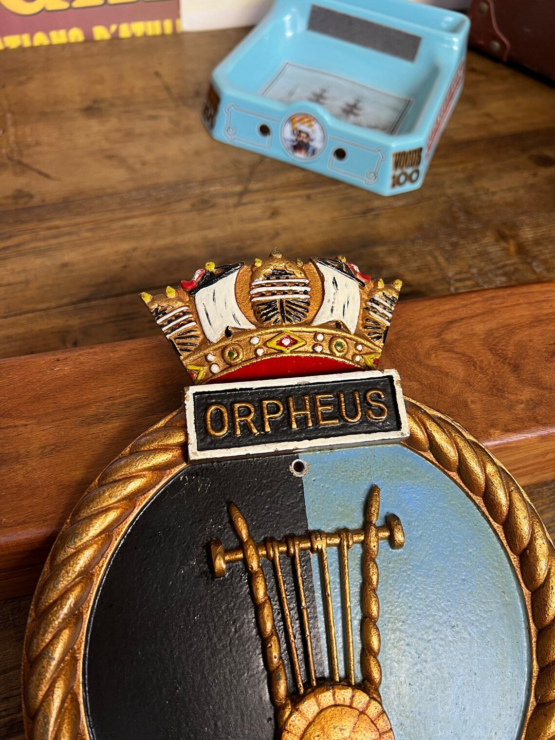 Vintage Royal Navy Orpheus Submarine Ships Cast Aluminium Crest Collectable Plaque