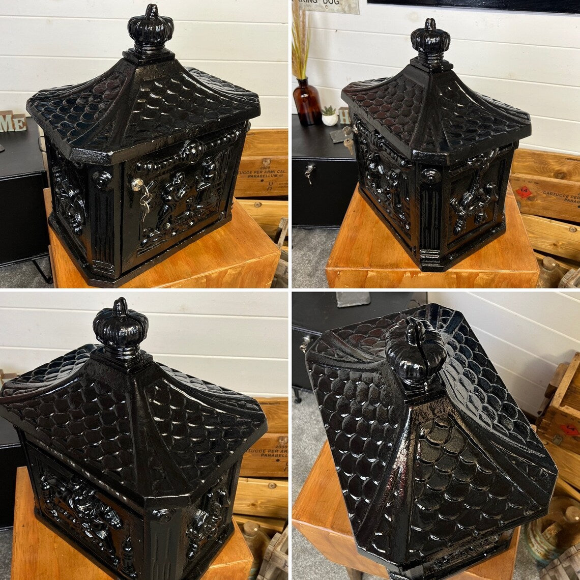 Vintage Original Cast Iron Post Box Reclaimed Country Decorative Letter Box