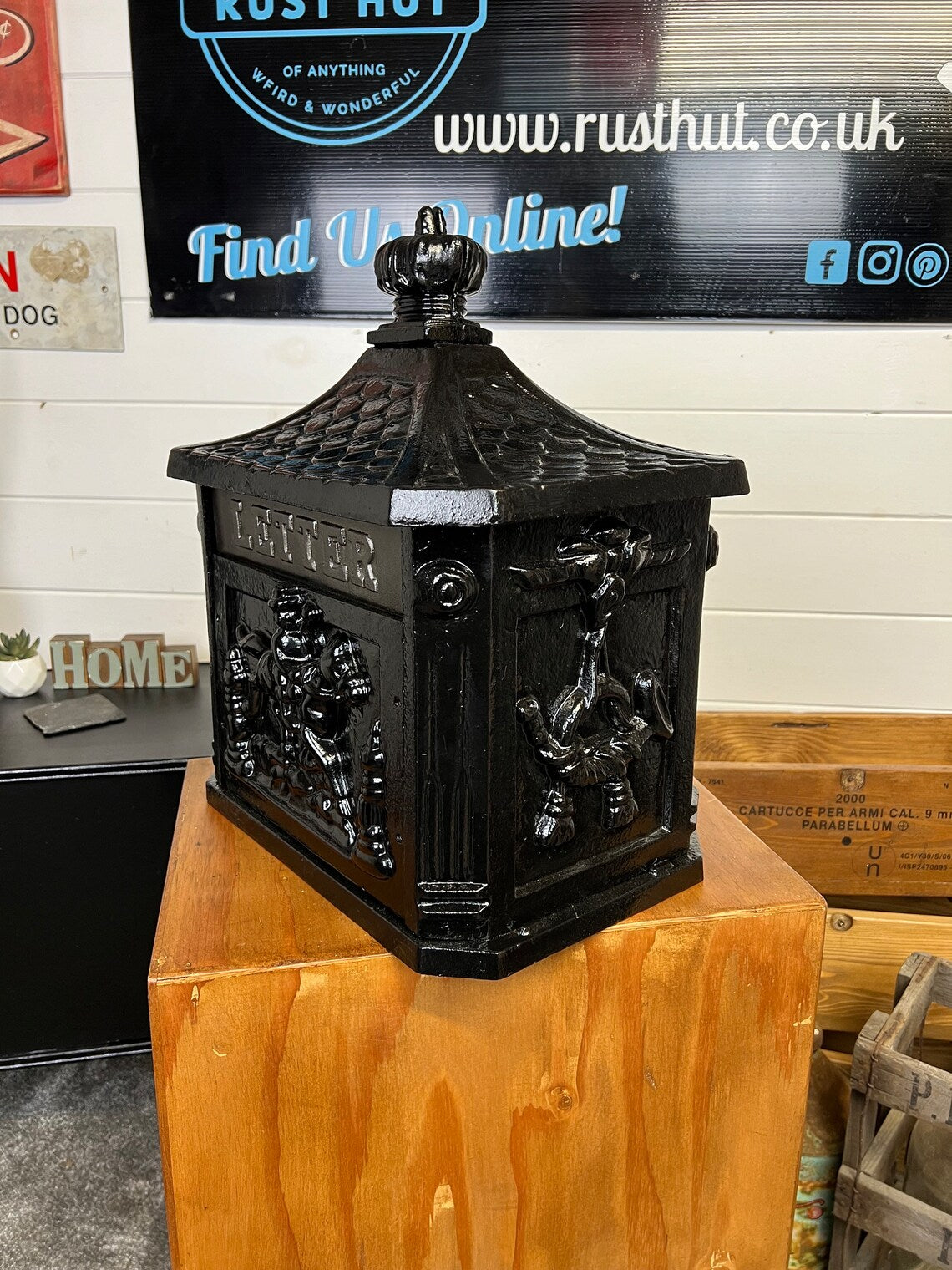 Vintage Original Cast Iron Post Box Reclaimed Country Decorative Letter Box
