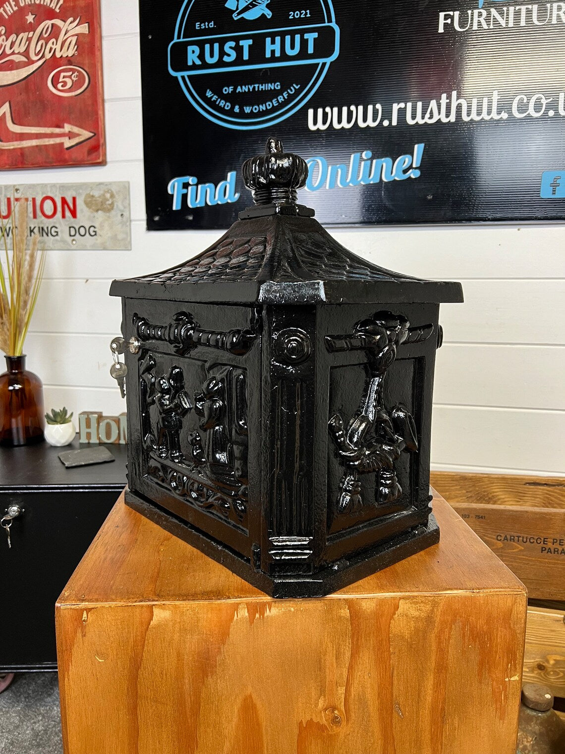 Vintage Original Cast Iron Post Box Reclaimed Country Decorative Letter Box