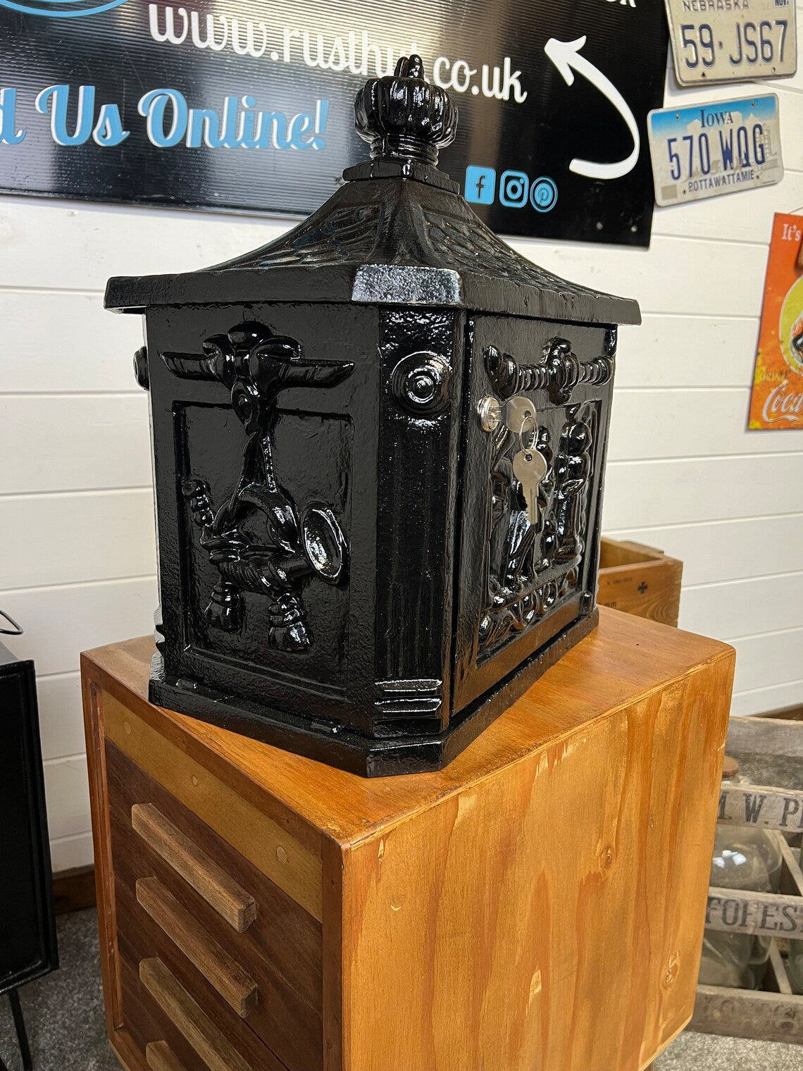 Vintage Original Cast Iron Post Box Reclaimed Country Decorative Letter Box