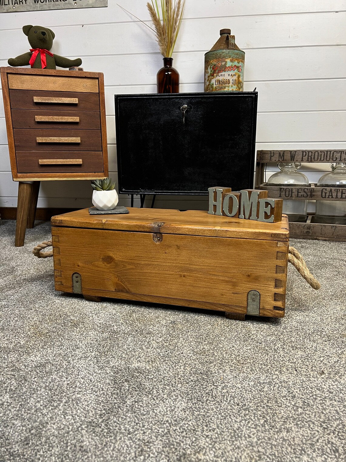 Rustic Vintage Wooden Ammo Box Reclaimed Military Storage Chest Box Toolbox
