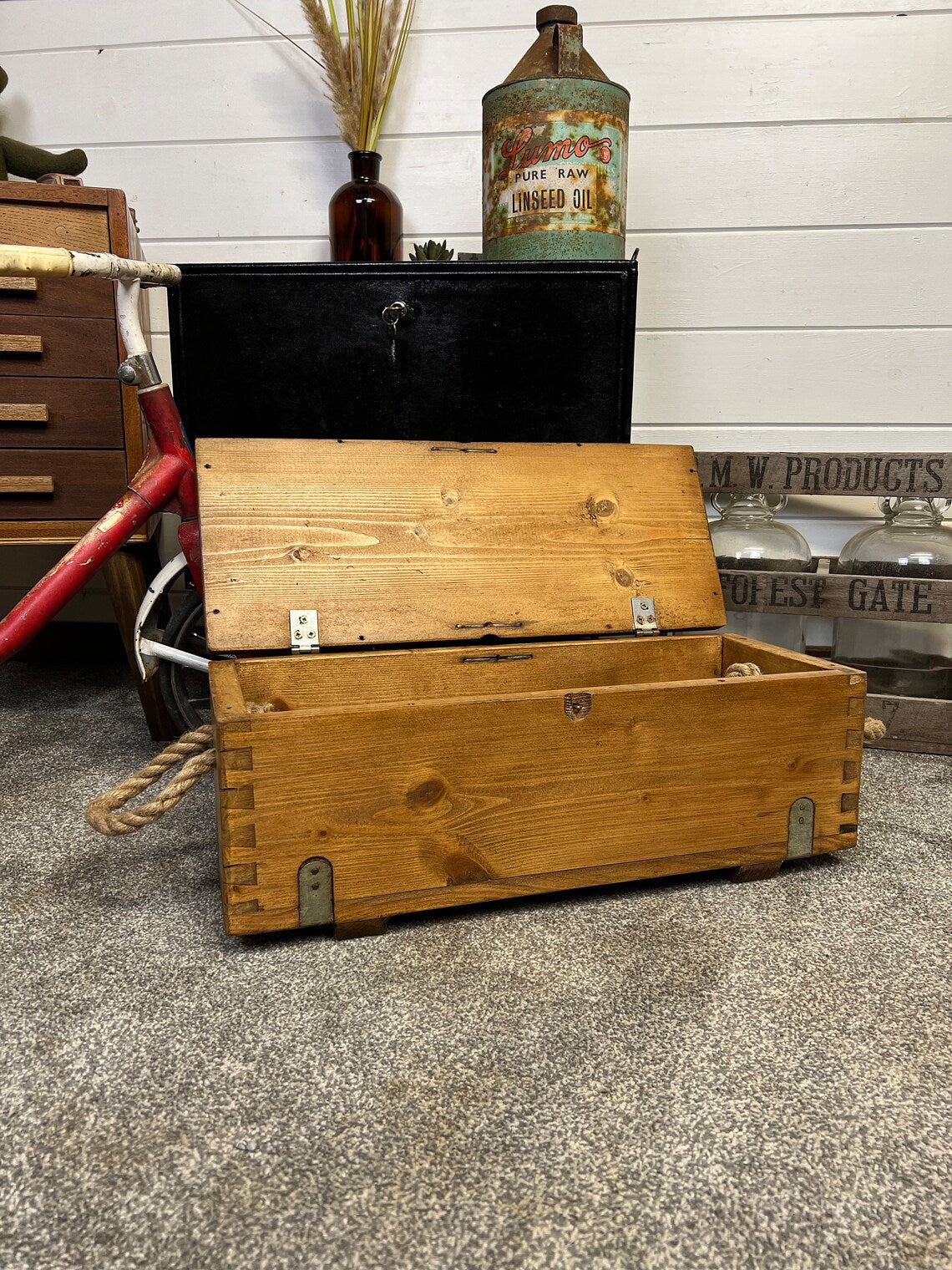 Rustic Vintage Wooden Ammo Box Reclaimed Military Storage Chest Box Toolbox