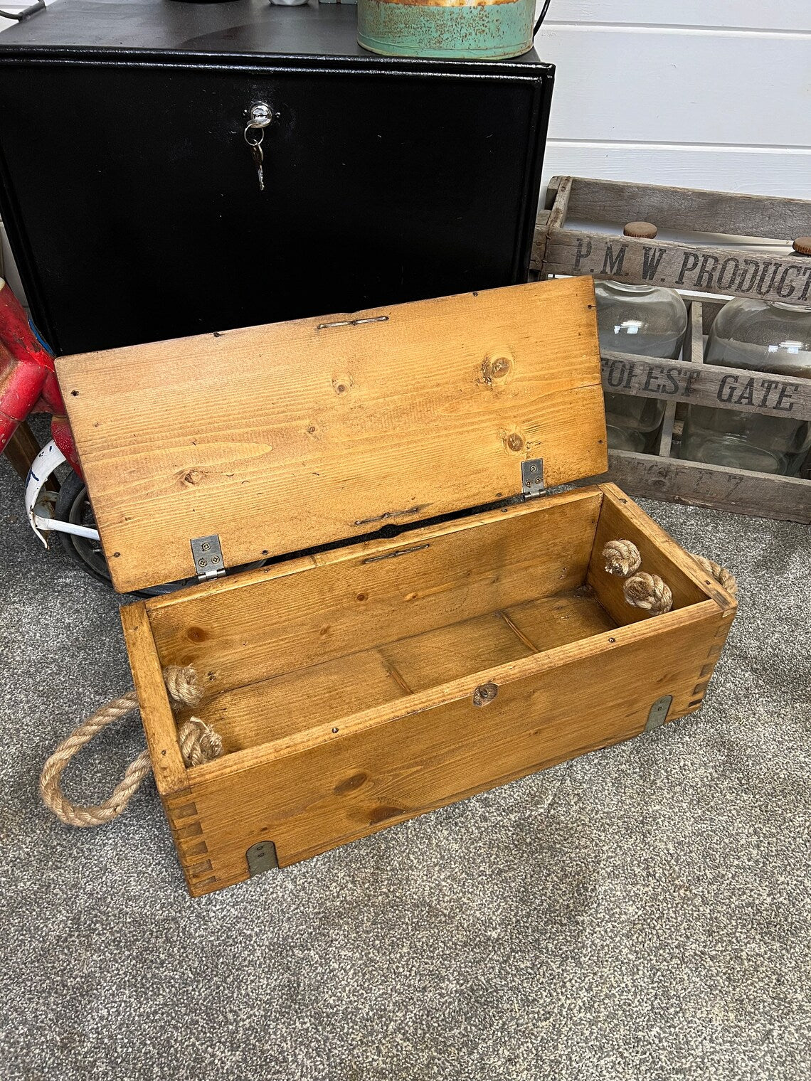 Rustic Vintage Wooden Ammo Box Reclaimed Military Storage Chest Box Toolbox
