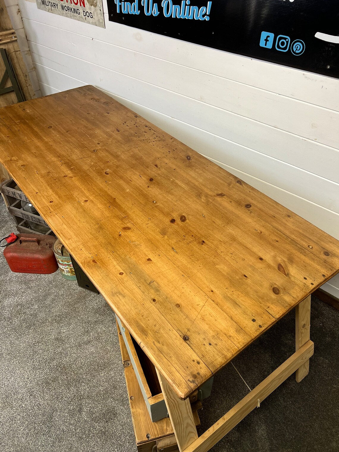 Rustic Industrial Trestle Table Top Wooden Vintage Table Farmhouse Desk Wedding Chic
