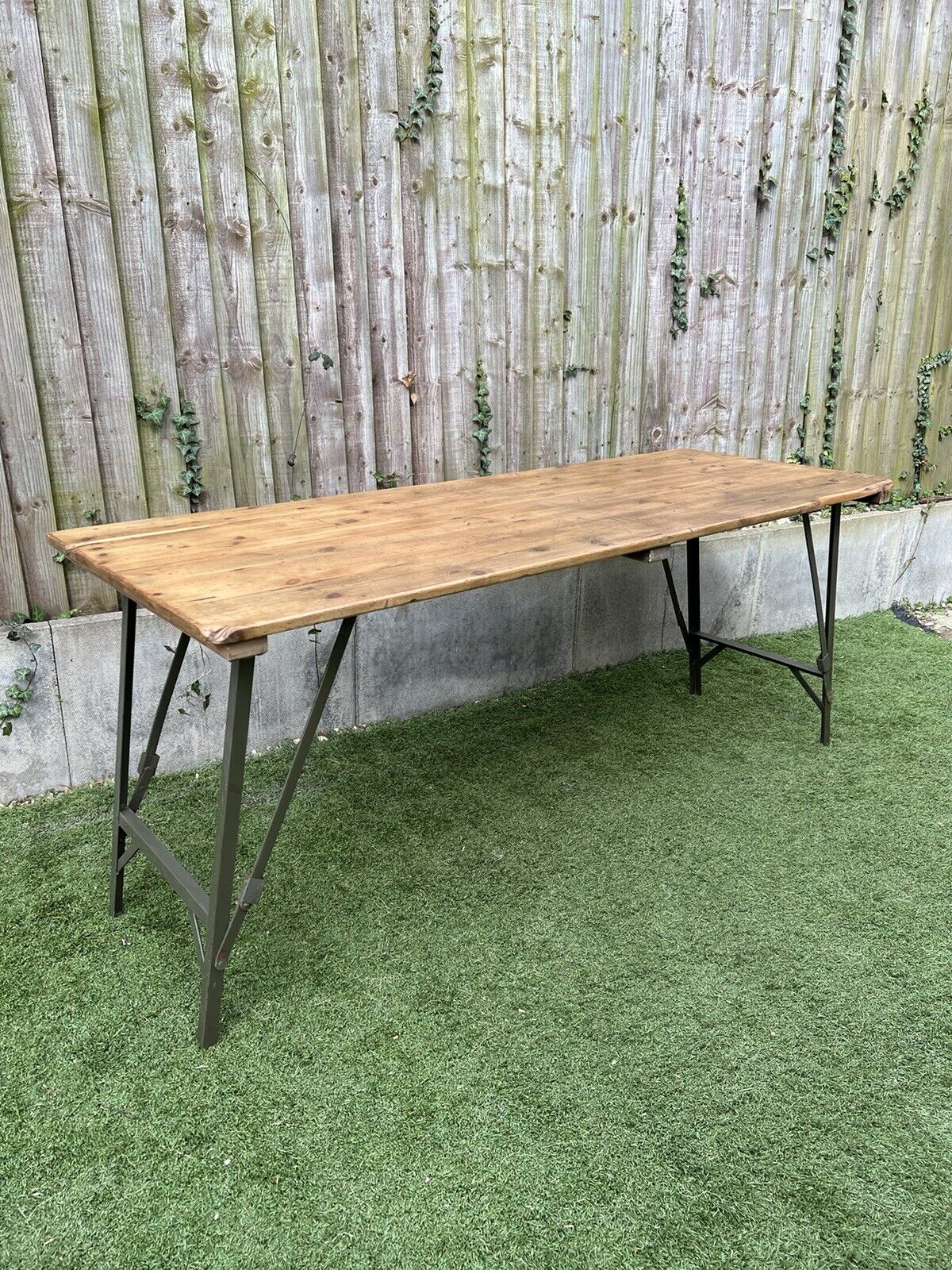 Rustic Vintage Wooden Folding Trestle Table Industrial Farmhouse Dining Garden Reclaimed Army