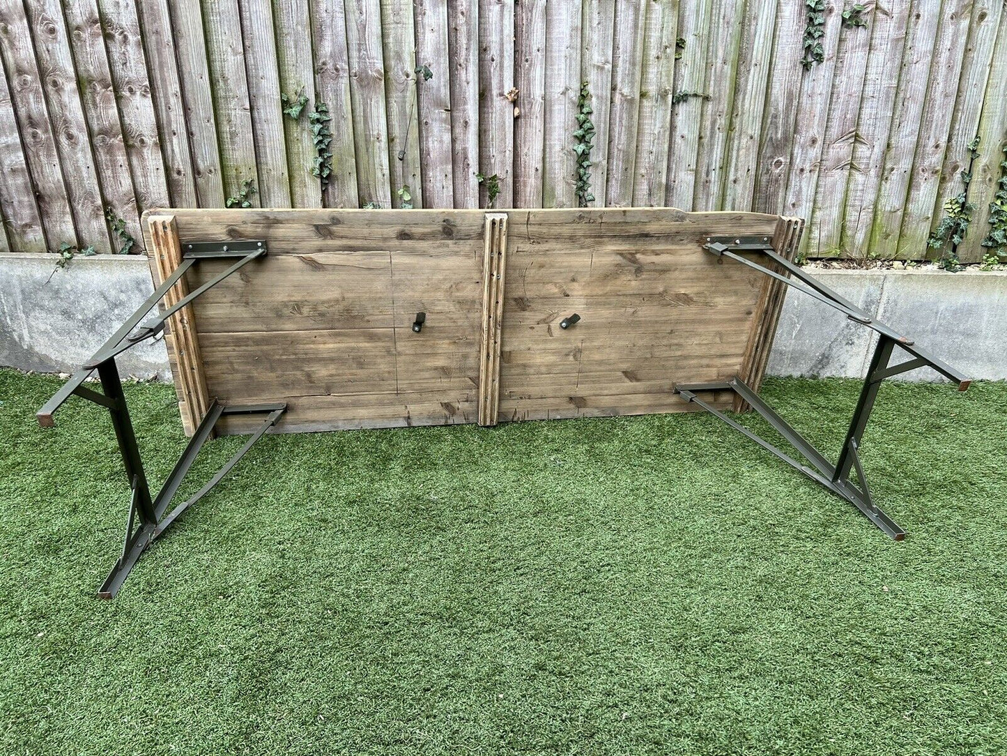 Rustic Vintage Wooden Folding Trestle Table Industrial Farmhouse Dining Garden Reclaimed Army