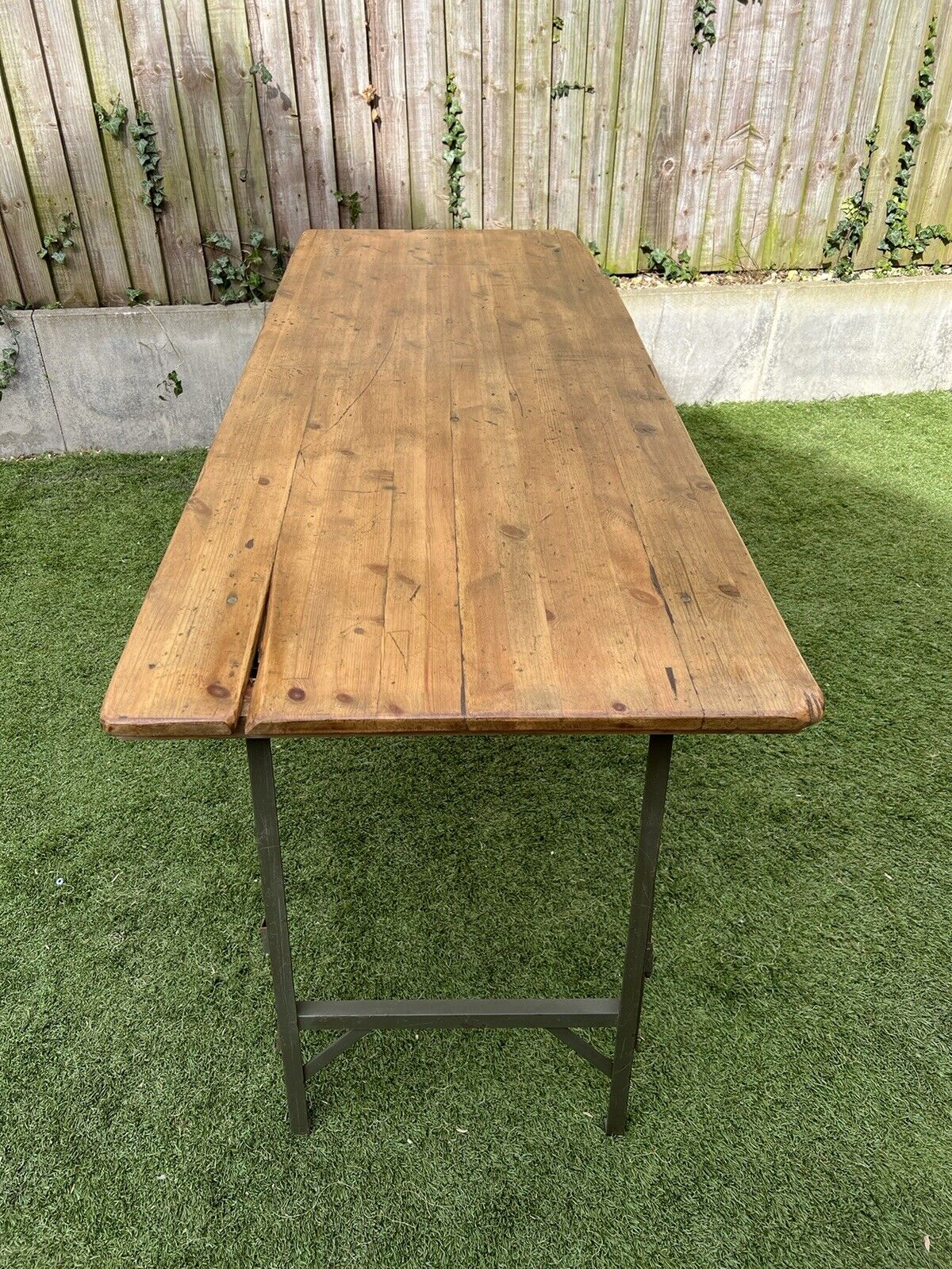 Rustic Vintage Wooden Folding Trestle Table Industrial Farmhouse Dining Garden Reclaimed Army