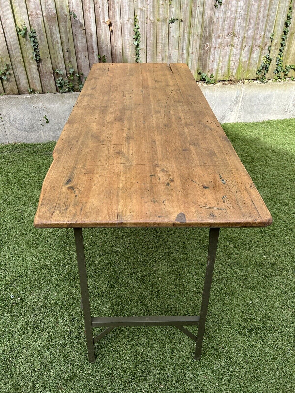 Rustic Vintage Wooden Folding Trestle Table Industrial Farmhouse Dining Garden Reclaimed Army