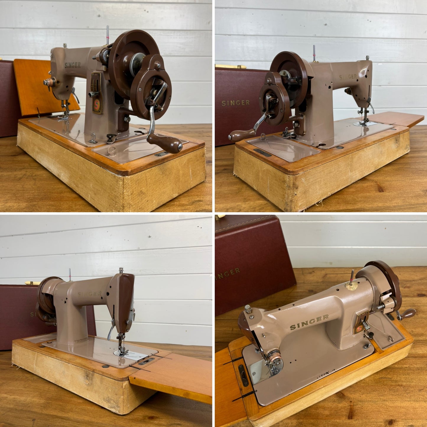 Vintage Singer Sewing Machine 185K Dates 1959 Rare Hand Crank With Case