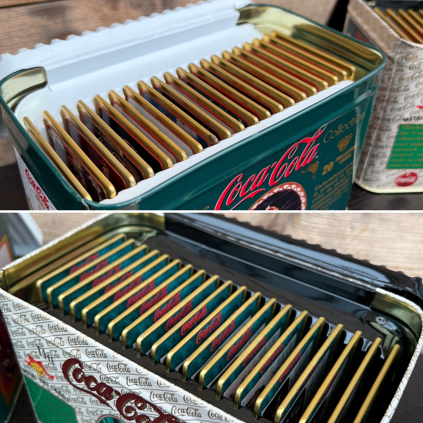 2x Vintage Coca Cola Metal Art Collectors Cards In Tin Retro Collectable Advertising Display
