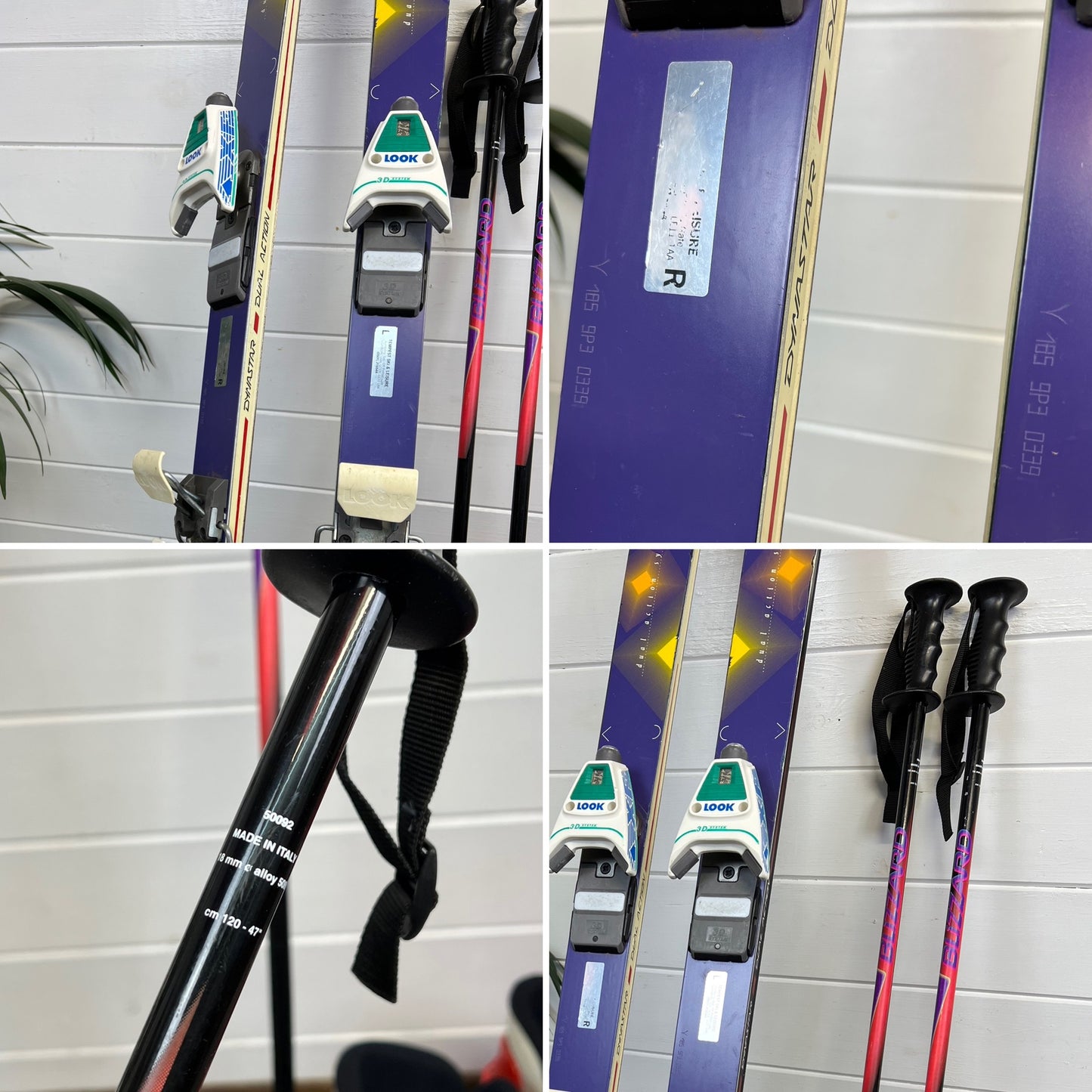 Vintage Dynastar Fusion 185cm Skis, Boots, Poles & Bag Retro Winter Christmas Display