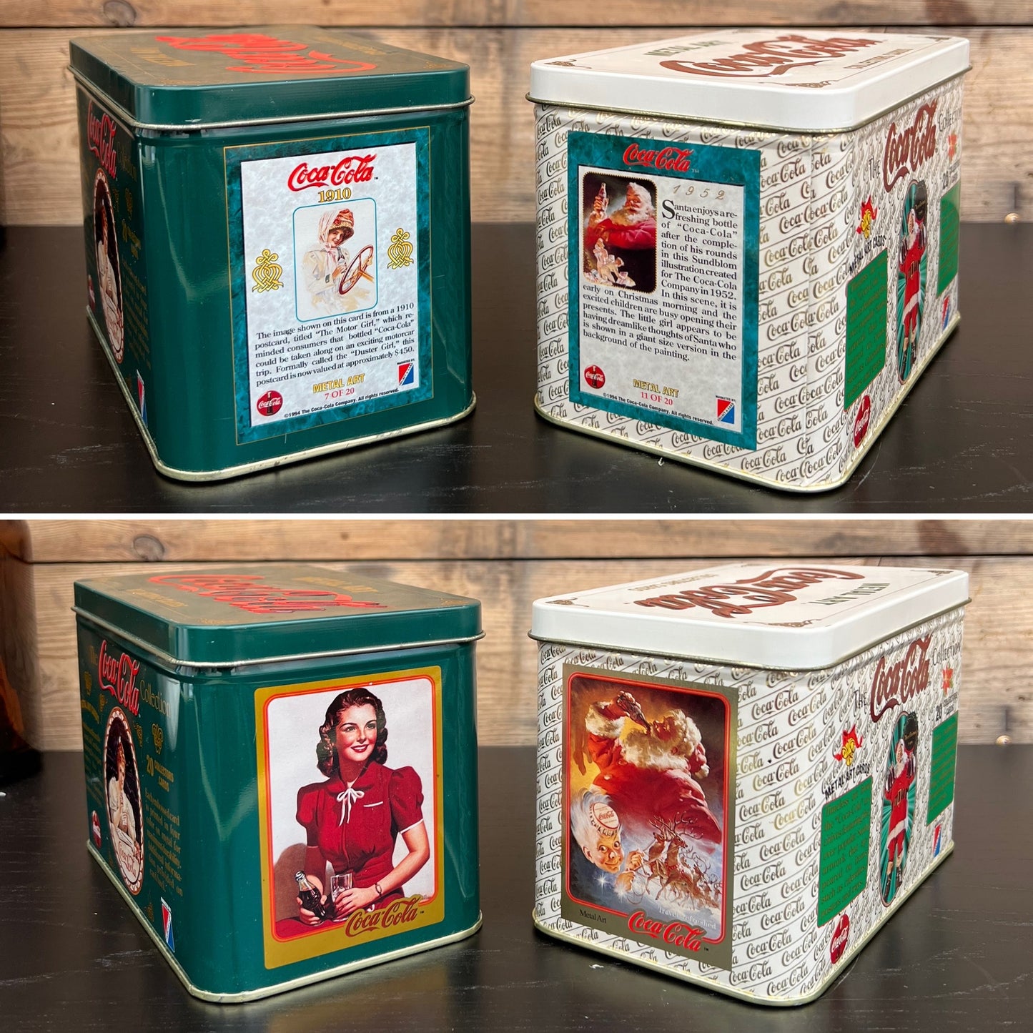 2x Vintage Coca Cola Metal Art Collectors Cards In Tin Retro Collectable Advertising Display