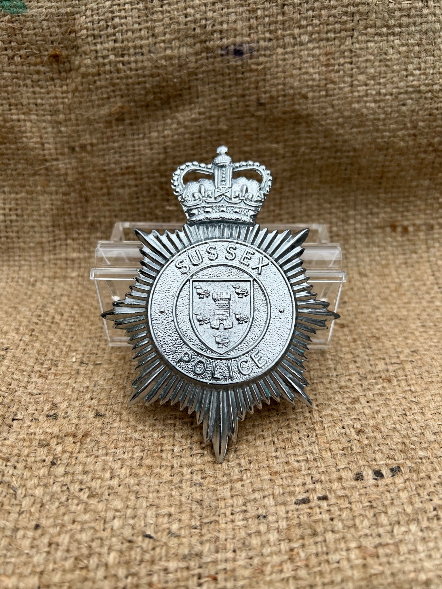 Obsolete Sussex Police Bobby Helmet Badge Crest Collector Badge Memora 