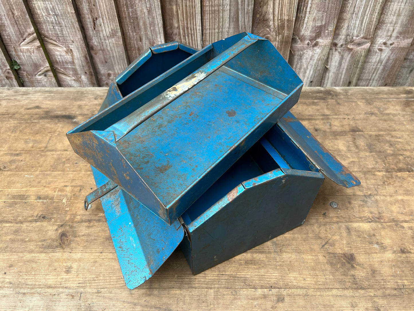 Vintage Retro Metal Toolbox With Tote Tray - Craft Box Rat Rod Classic