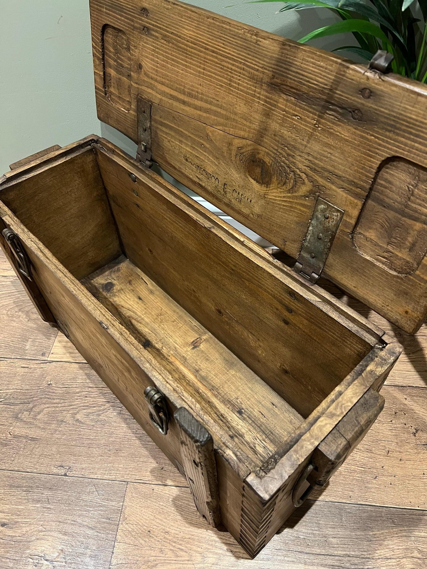 Rustic Wooden Ammo Box Vintage Storage Chest Industrial Trunk Coffee Table