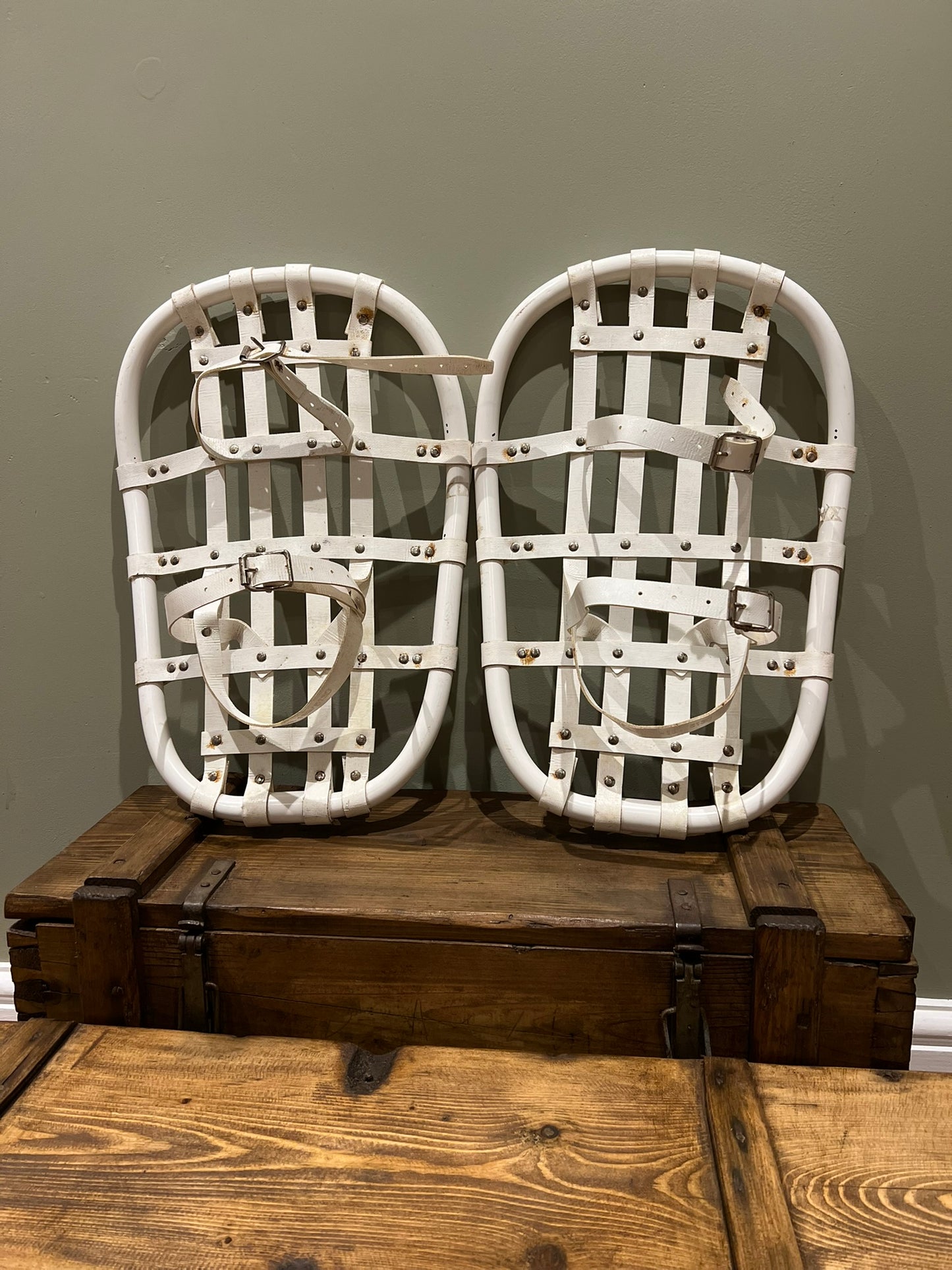 Vintage Rustic Snowshoes British Army Reclaimed Ski Winter Decor