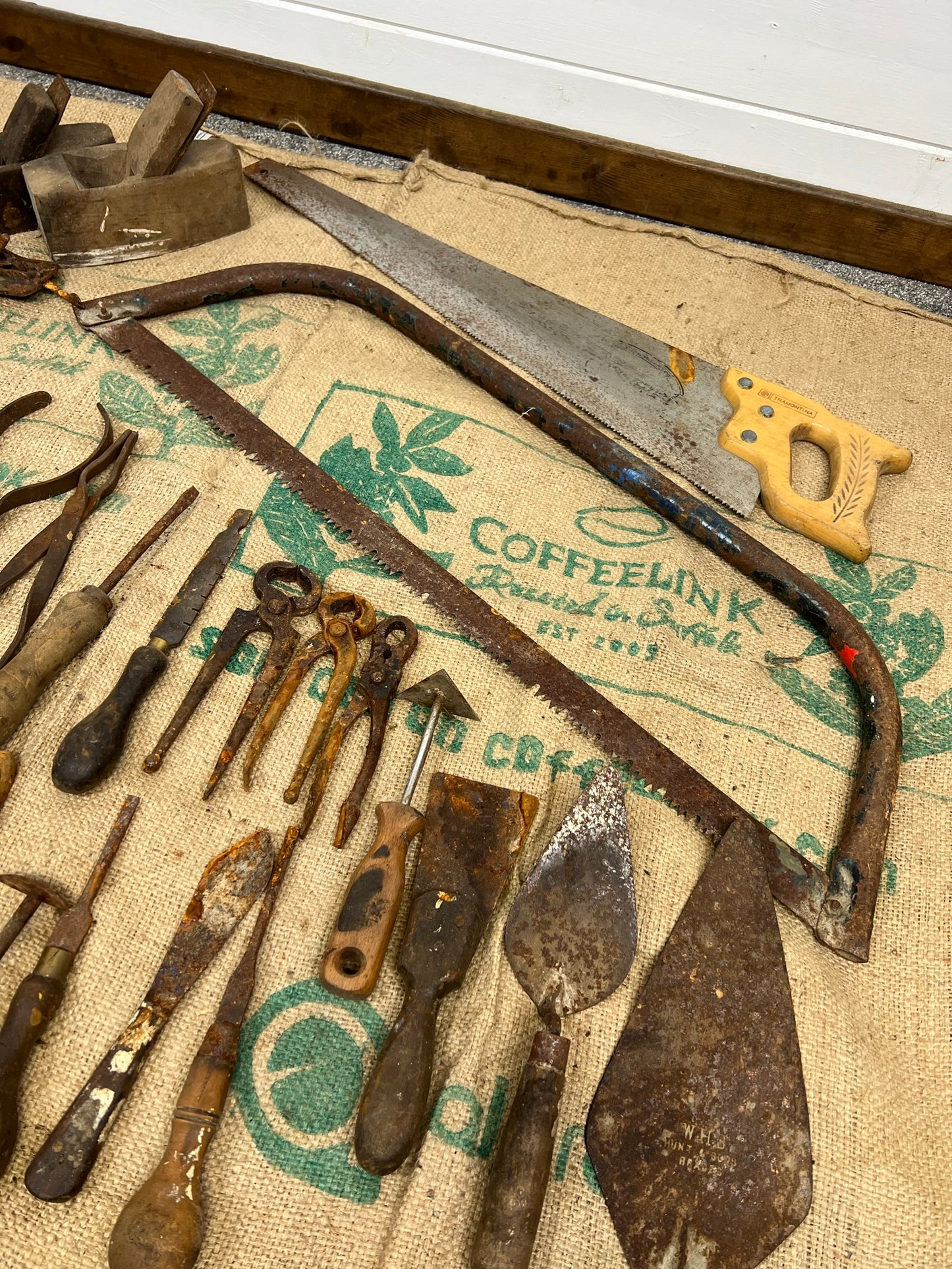 Job Lot of Old Garage Tools Vintage Rustic Patina Saw Block Plane Files Etc.
