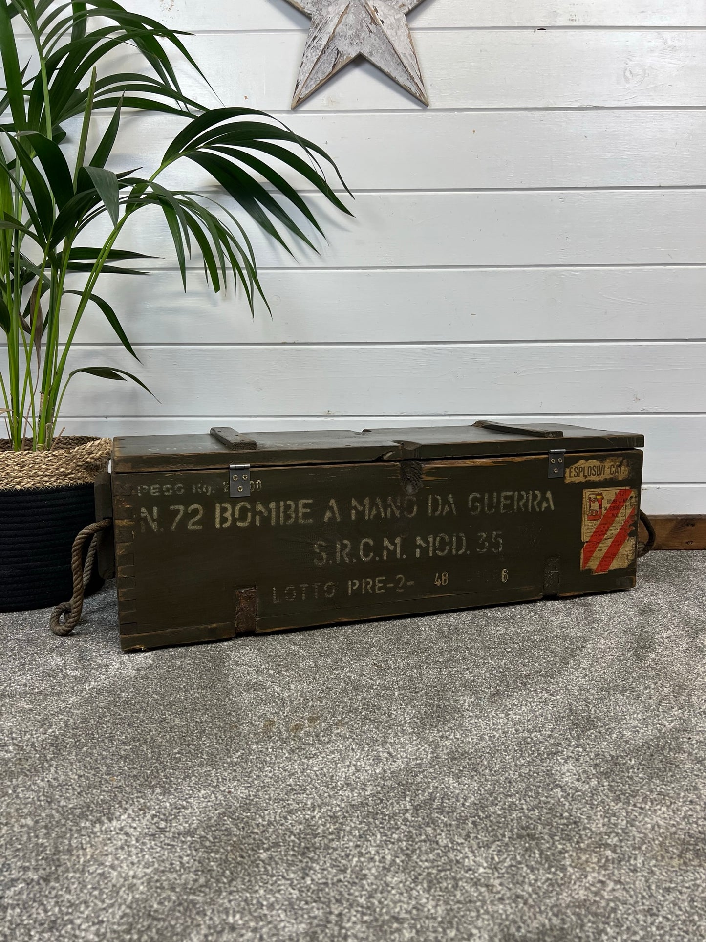 Rustic Wooden Ammo Box Industrial Vintage 1986 Home Storage Chest Coffee Table