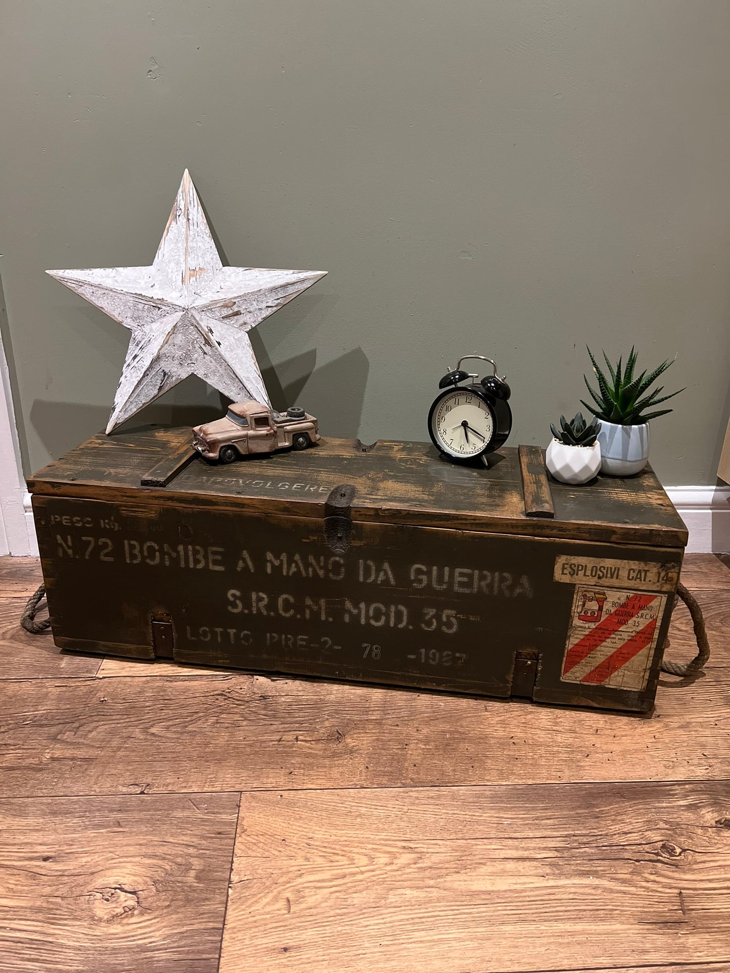 Vintage Rustic Storage Chest Ammo Box Wooden Industrial Trunk Home Coffee Table