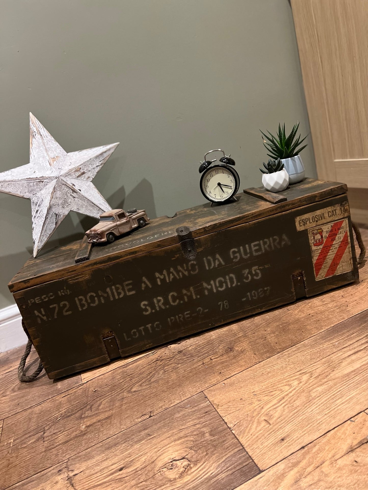 Vintage Rustic Storage Chest Ammo Box Wooden Industrial Trunk Home Coffee Table