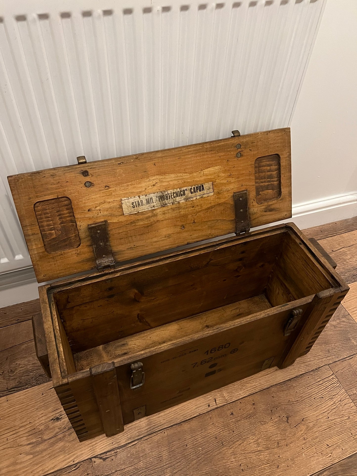 Wooden Ammo Box Vintage 1988 Rustic Storage Toy Chest Industrial Trunk Coffee Table