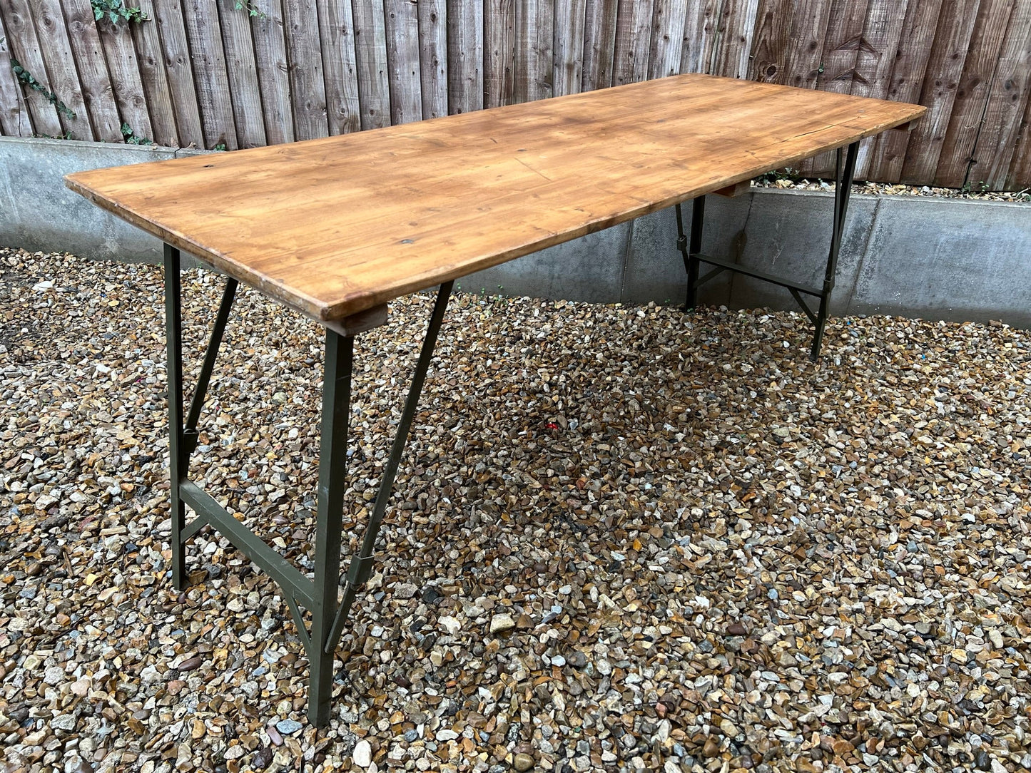 Rustic Wooden Folding Trestle Table Farmhouse Dining Reclaimed Ex Army Industrial Office Desk