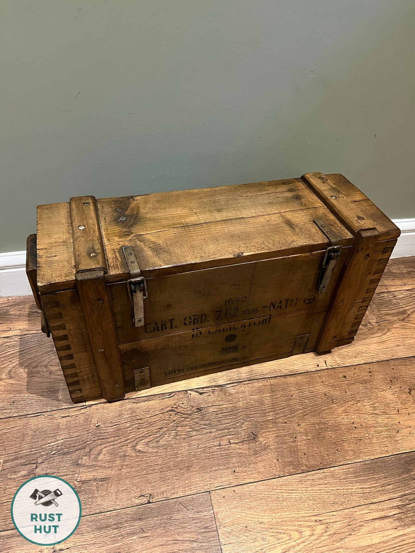 Wooden Ammo Box Vintage 1971 Rustic Storage Toy Chest Industrial Trunk Coffee Table
