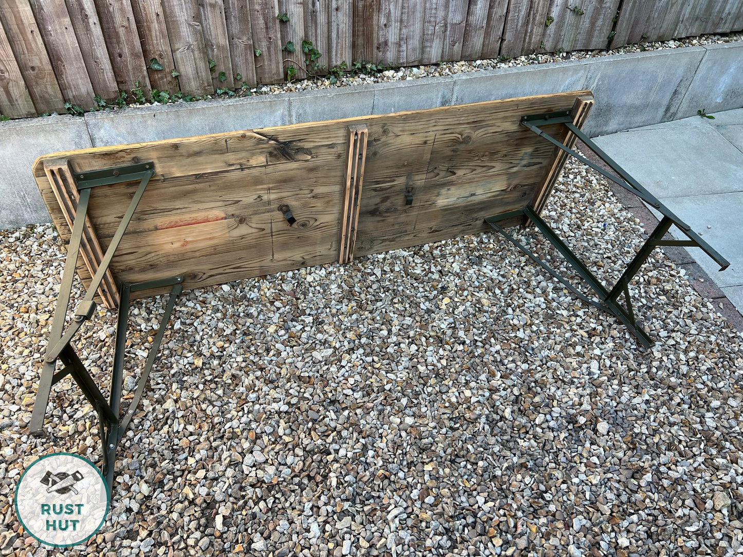 Rustic Wooden Folding Trestle Table Farmhouse Dining Reclaimed Ex Army Industrial Office Desk