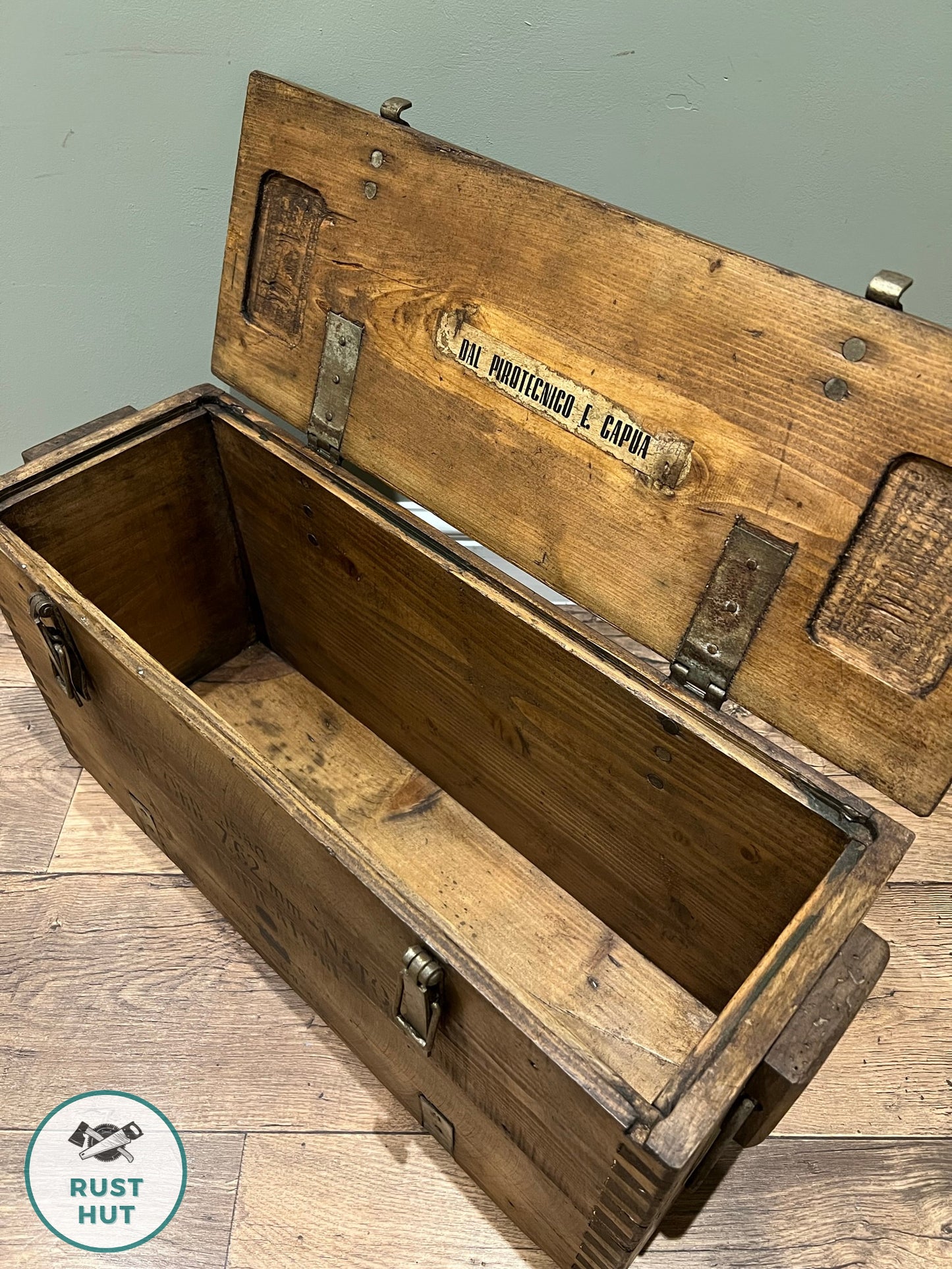 Wooden Ammo Box Vintage 1971 Rustic Storage Toy Chest Industrial Trunk Coffee Table