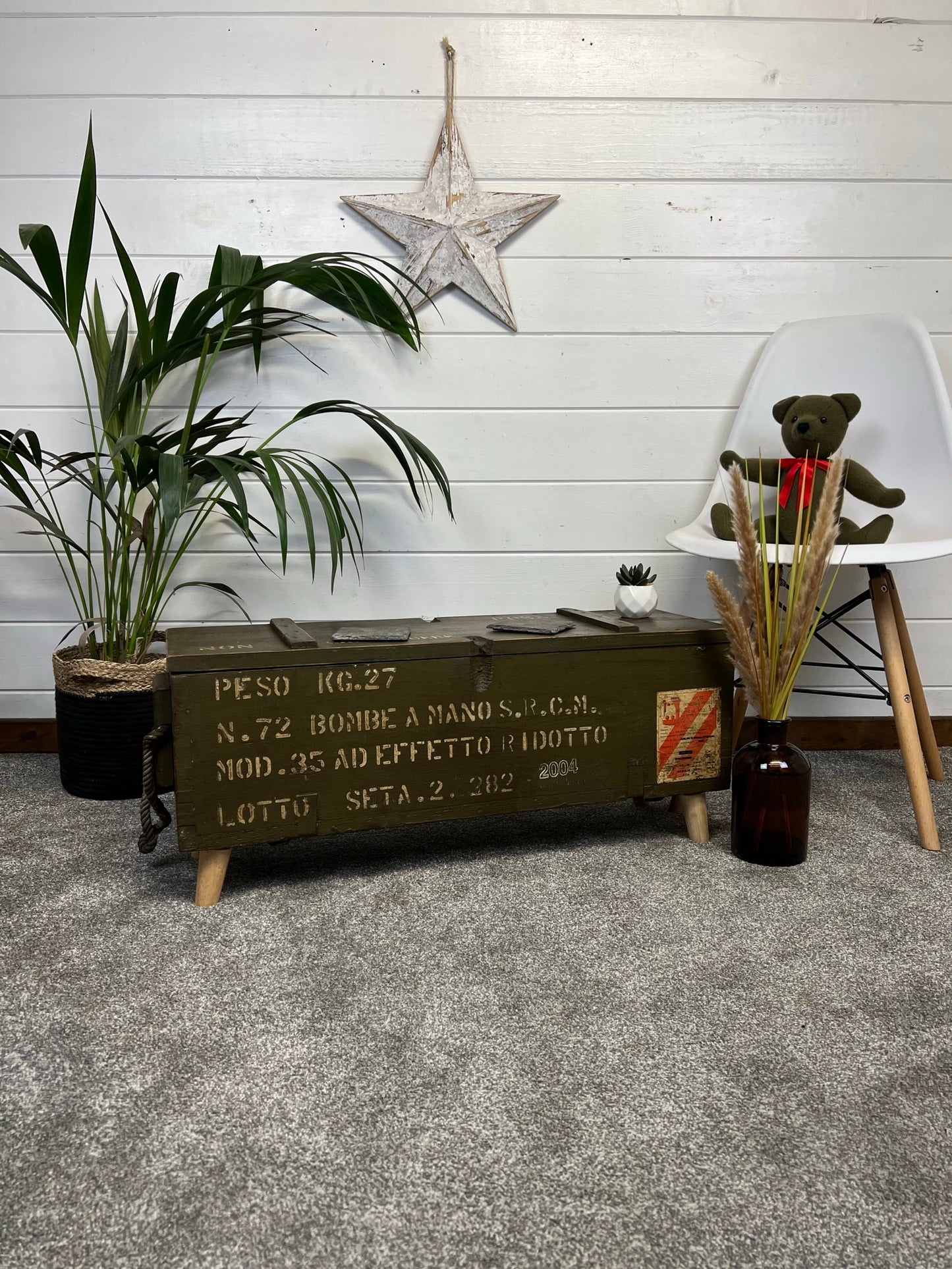 Vintage Wooden Ammo Box Side Table Rustic Storage Chest Industrial Trunk Home Coffee Table