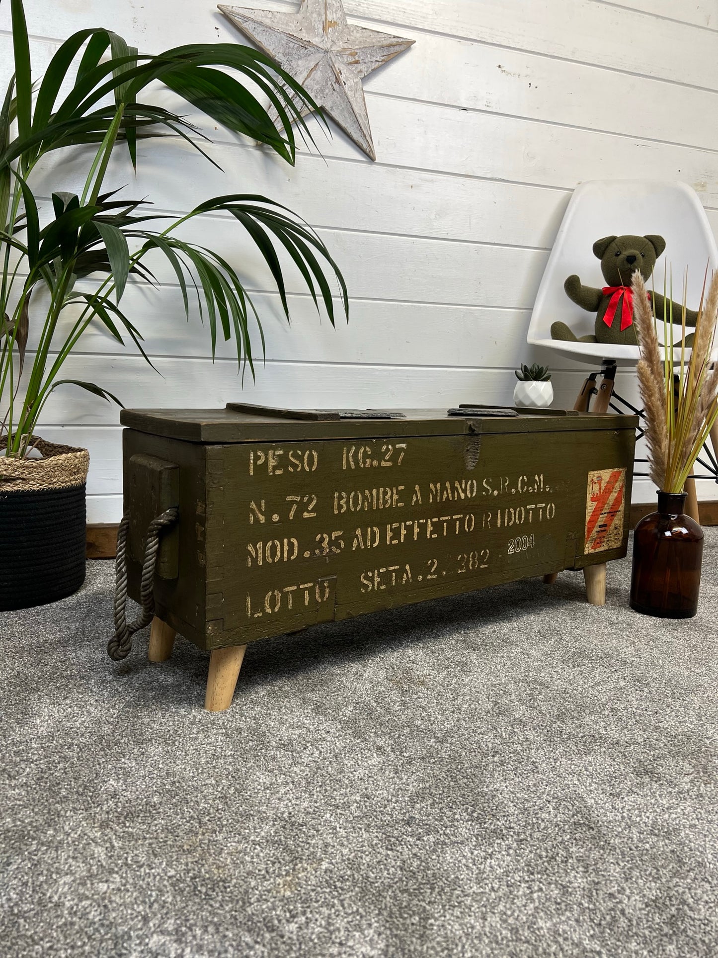 Vintage Wooden Ammo Box Side Table Rustic Storage Chest Industrial Trunk Home Coffee Table