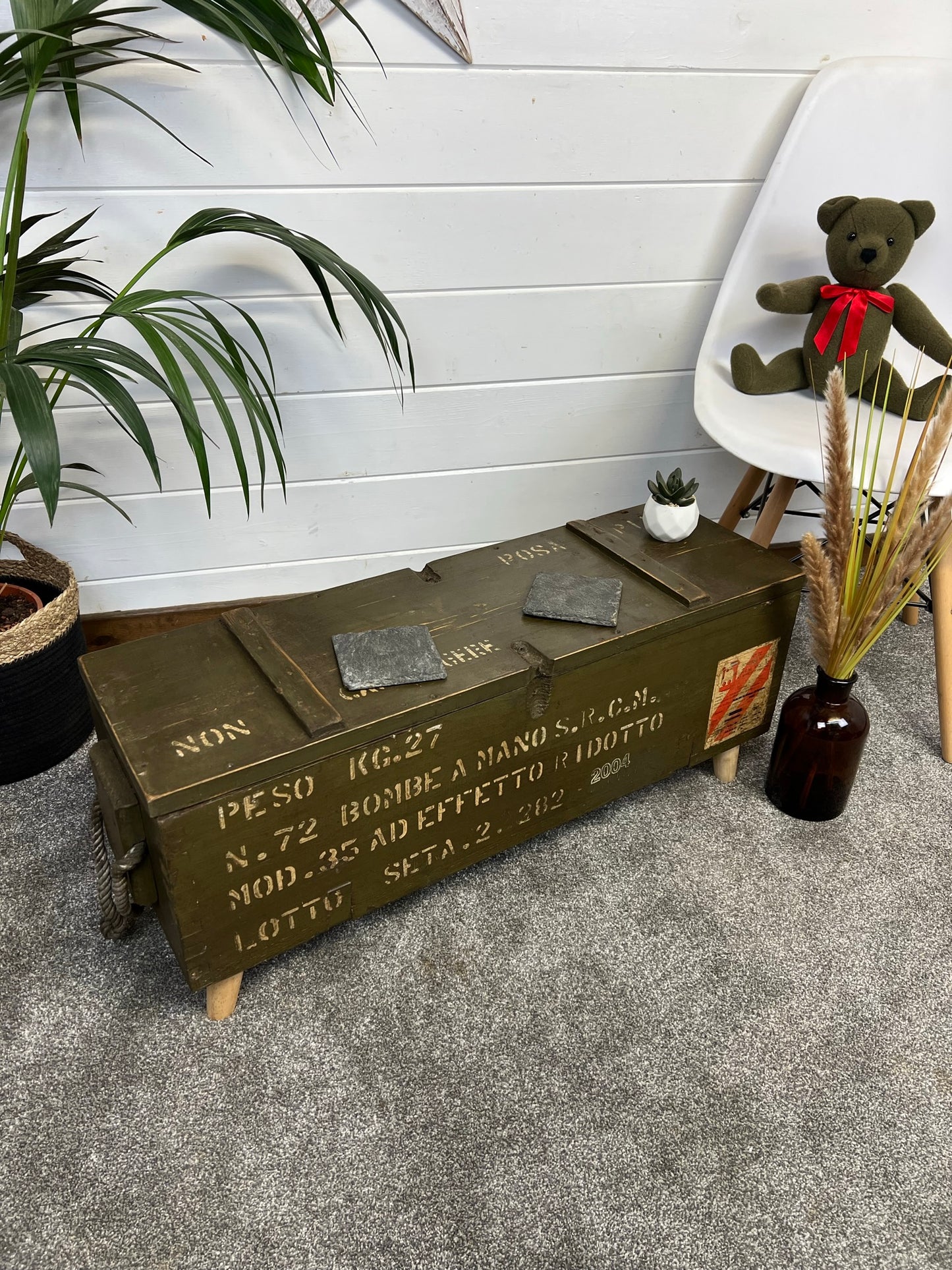 Vintage Wooden Ammo Box Side Table Rustic Storage Chest Industrial Trunk Home Coffee Table