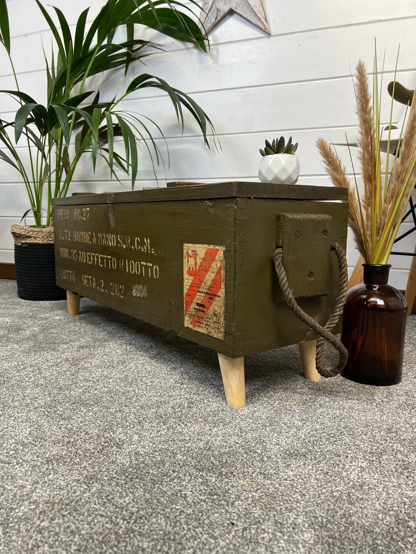 Vintage Wooden Ammo Box Side Table Rustic Storage Chest Industrial Trunk Home Coffee Table