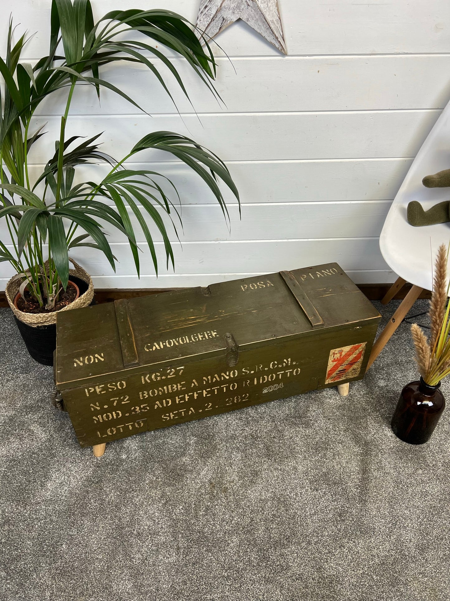 Vintage Wooden Ammo Box Side Table Rustic Storage Chest Industrial Trunk Home Coffee Table