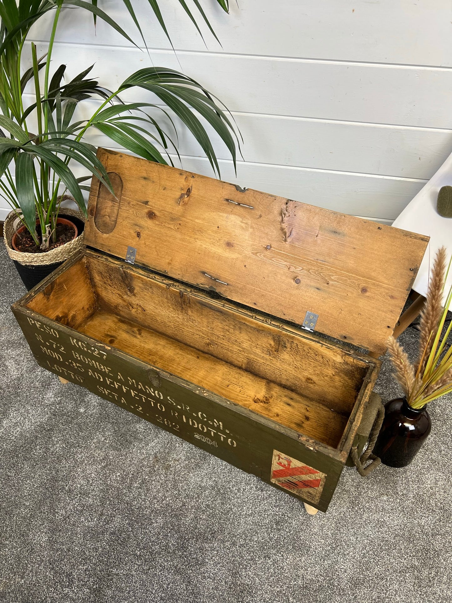 Vintage Wooden Ammo Box Side Table Rustic Storage Chest Industrial Trunk Home Coffee Table
