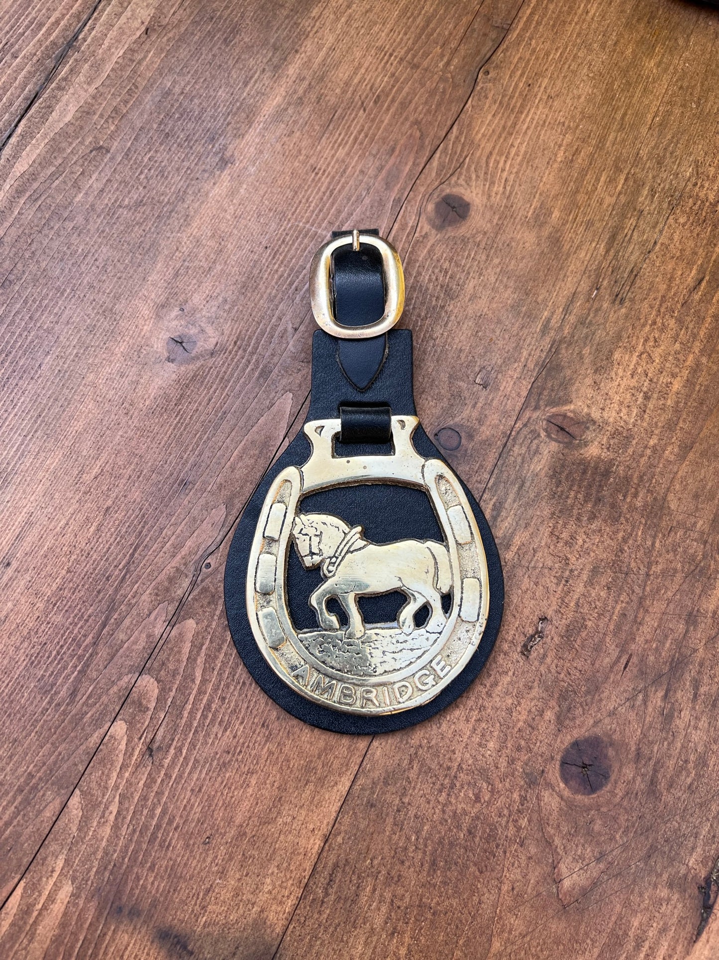 Vintage Ambridge Cob Horse Brass Horseshoe With Leather Rustic Farmhouse Decor