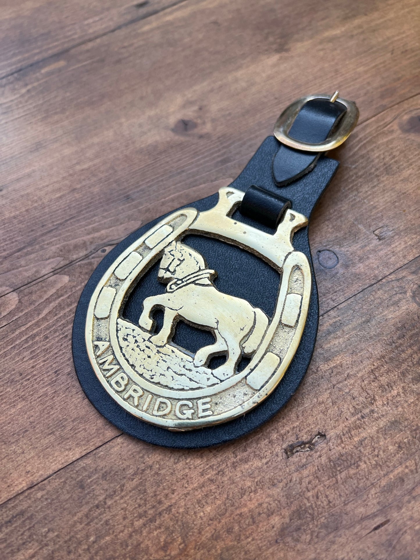 Vintage Ambridge Cob Horse Brass Horseshoe With Leather Rustic Farmhouse Decor